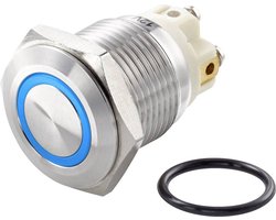 TRU COMPONENTS TC-7494696 TC-GQ16F-10E/L/B/12V/S Vandalismebestendige druktoets 48 V/DC 2 A 1x uit/(aan) Moment Blauw I