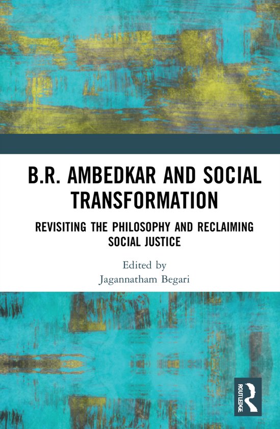 Couverture du livre pour B.R. Ambedkar et la Transformation Sociale, avec un fond abstrait bleu aqua et jaune.
