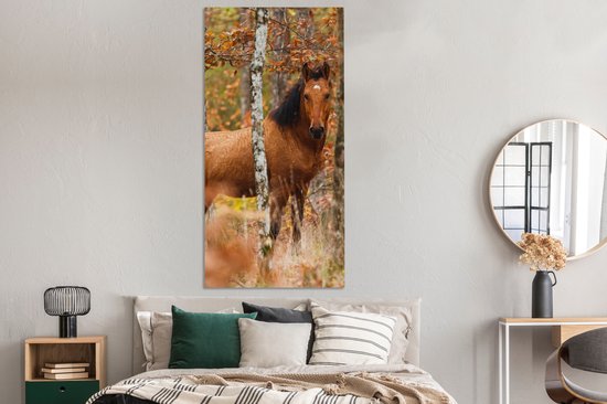 Tableau sur toile Cheval - Forêt - Marron - 80x160 cm - Décoration murale