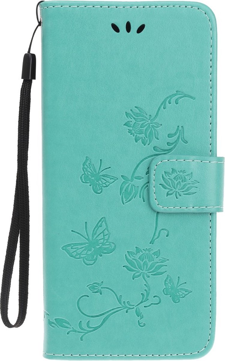 Coverup Bloemen & Vlinders Book Case - Geschikt voor iPhone 13 Hoesje - Cyan