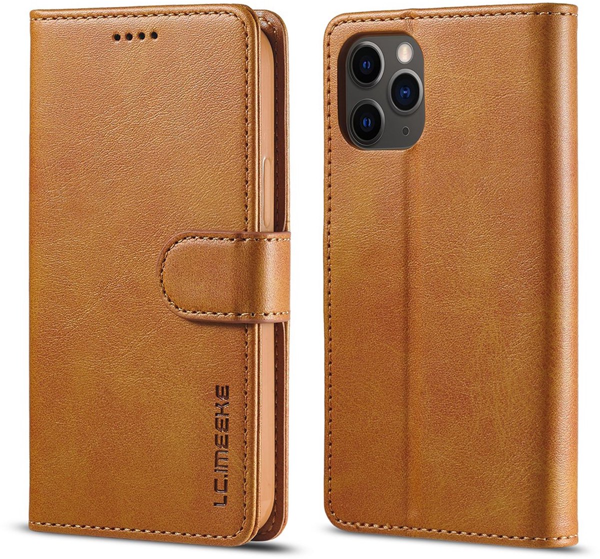 LC.IMEEKE Hoesje - Geschikt voor iPhone 12 Hoesje - LC.IMEEKE Luxe Book Case - Bruin
