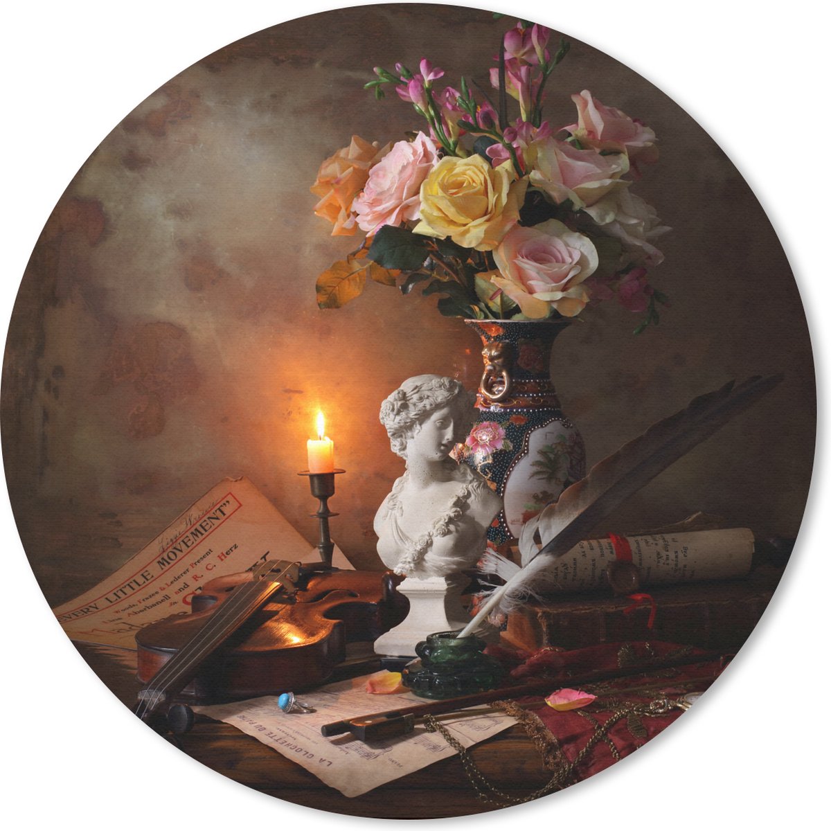 Muismat rond 30x30 cm - Mousepad Kaars - Viool - Stilleven - Ronde muismatten