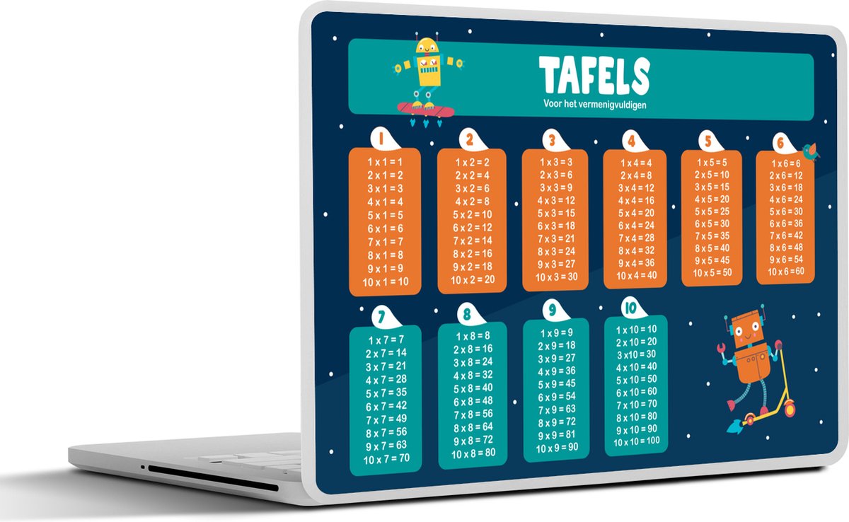 Laptop sticker - 15.6 inch - Kinderkamer - Tafels - Educatief - Kids - Kinderen - Jongens - Meisjes - Kindje - 36x27,5cm - Laptopstickers - Laptop skin - Cover