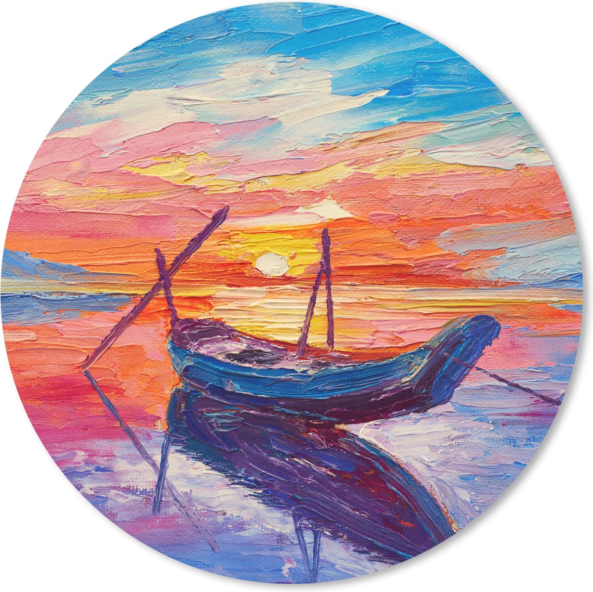 Muismat rond 20x20 cm - Mousepad Schilderij - Boot - Olieverf - Water - Ronde muismatten