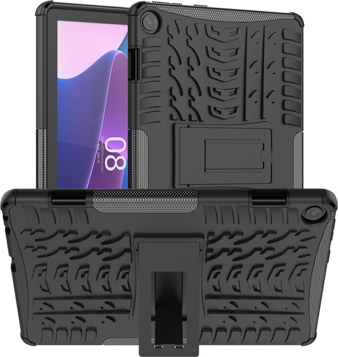 Tablethoes geschikt voor Lenovo Tab M10 Gen 3 Hoesje - Rugged Kickstand Back Cover - Zwart