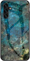 Coverup Marble Glass Back Cover - Geschikt voor Samsung Galaxy A54 Hoesje - Emerald / Goud