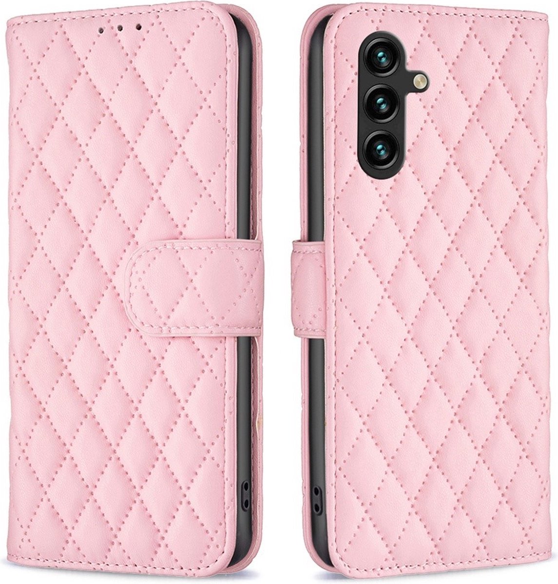 BINFEN Rhombus Book Case - Geschikt voor Samsung Galaxy A14 Hoesje - Roze