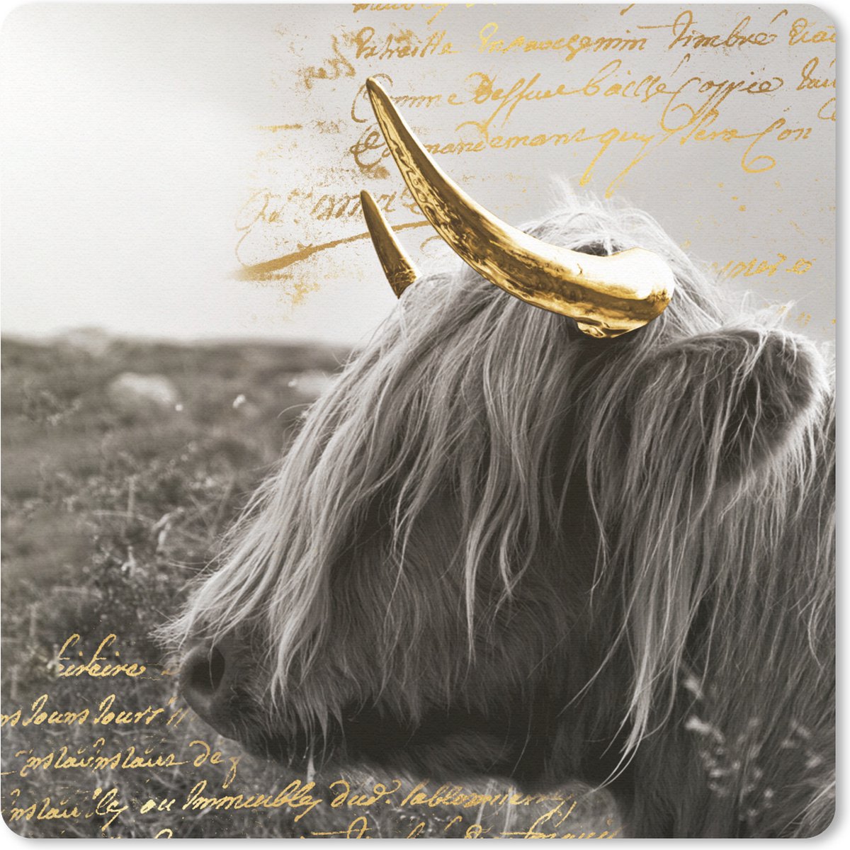 Muismat 30x30 cm - Mousepad Schotse hooglander - Goud - Quote - Muismatten