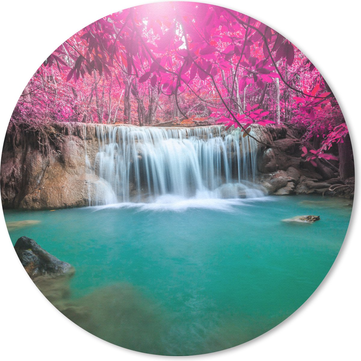 Muismat rond 30x30 cm - Mousepad Waterval - Boom - Roze - Natuur - Ronde muismatten