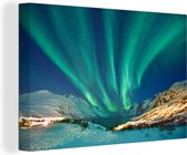 Canvas schilderij 180x120 cm - Wanddecoratie Noorderlicht - Noorwegen - Winter - Muurdecoratie woonkamer - Slaapkamer decoratie - Kamer accessoires - Schilderijen