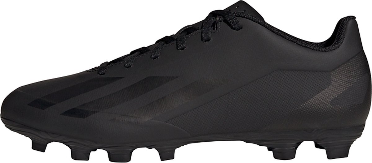 Zwarte adidas X Crazyfast.4 voetbalschoenen voor unisex, maat 42 2/3, met flexibele grond en gestroomlijnd ontwerp.