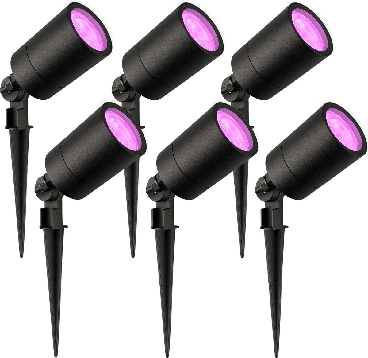 LEDVION 6X RGBWW LED Prikspots - Zwart - IP65 - 5W - 1M