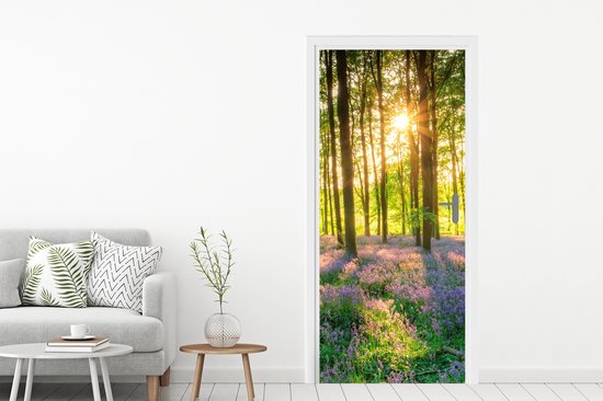 Poster de porte - Fleurs - Forêt - Printemps - Vert - Sticker de porte - Porte Papier peint photo - Décoration de porte - Autocollant autocollant - Chambre - 80x205 cm - Salon - Toilettes - Salle de bain