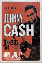 Johnny Cash and his Tennessee two Reclamebord van metaal METALEN-WANDBORD - MUURPLAAT - VINTAGE - RETRO - HORECA- BORD-WANDDECORATIE -TEKSTBORD - DECORATIEBORD - RECLAMEPLAAT - WANDPLAAT - NOSTALGIE -CAFE- BAR -MANCAVE- KROEG- MAN CAVE