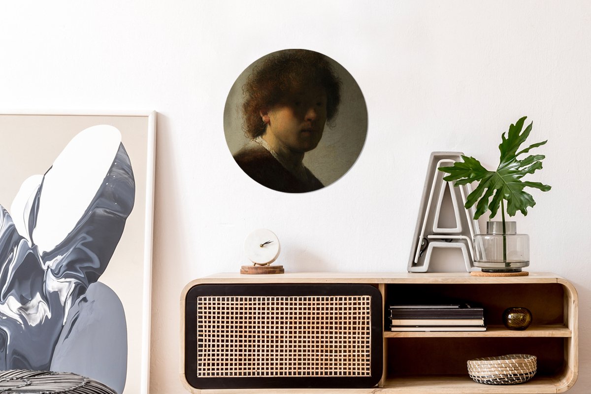 WallCircle® - Behangcirkel 30x30 cm - Muurstickers Zelfportret van Rembrandt - Schilderij van Rembrandt van Rijn - Muurcirkel woonkamer - Wandcirkel slaapkamer - Kamer decoratie zelfklevend - Muurdecoratie accessoires