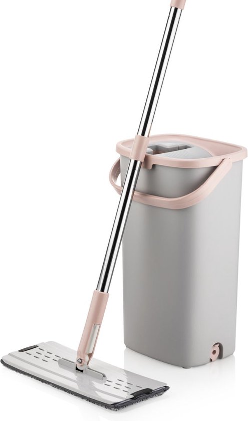 Myiosus Vloerwisser met sproeifunctie, met 550 ml waterreservoir en microvezel dweilpads, voor snelle reiniging van hardhout, marmer, laminaat, tegelvloer, inclusief 5 dweilpads en 1 schraper