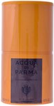 Oranje cilinder met "ACQUA DI PARMA COLONIA INTENSA" erop.