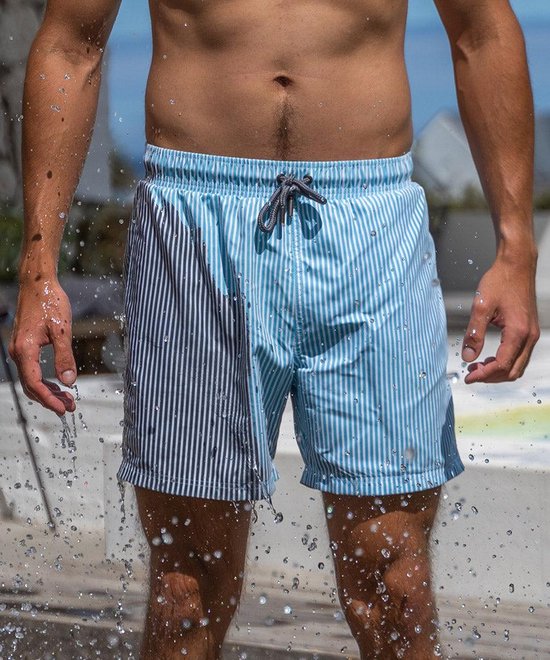 SEA'SONS - Zwembroek Heren - Kleurveranderend - Gestreept - Donker Grijs Blauw - Maat M