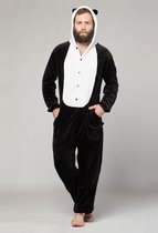 KIMU Onesie panda pak kung fu panda kostuum zwart wit - maat XS-S - pandapak jumpsuit huispak