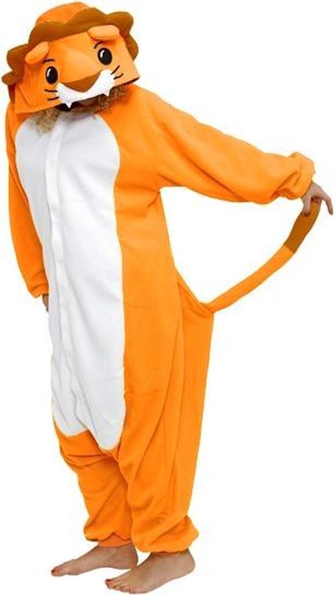 KIMU Onesie Oranje Leeuw Pak - Leeuwenpak Kostuum EK - Zacht Fleece Huispak Jumpsuit Pyjama Festival