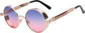 KIMU zonnebril blauw roze steampunk - rond goud montuur - vintage bril