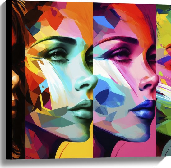 Canvas - Artistieke Collage van Zijaanzichten van Kleurrijke Vrouwen - 60x60 cm Foto op Canvas Schilderij (Wanddecoratie op Canvas)