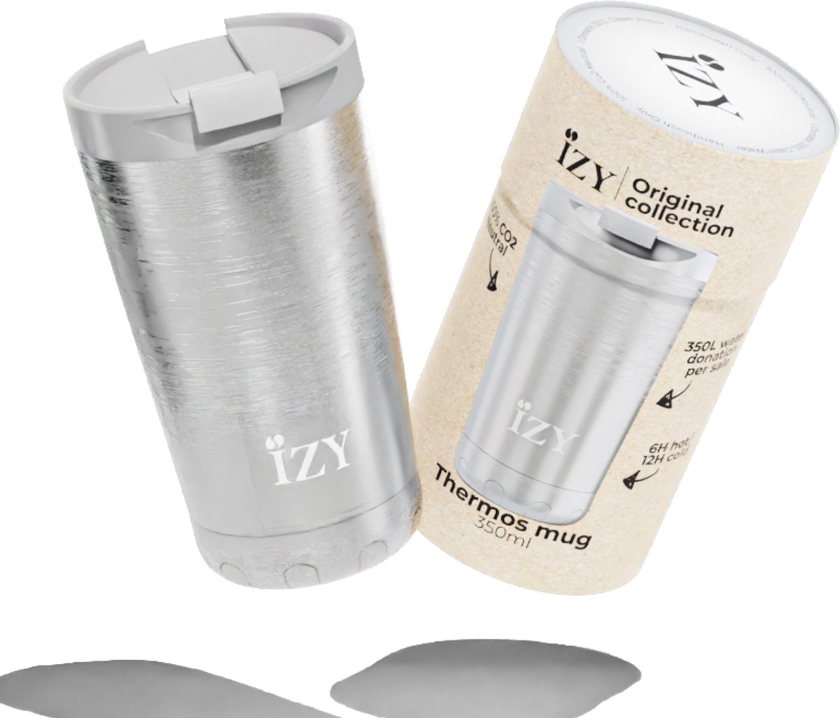 IZY Drinkfles - Zilver - Inclusief donatie - Koffiebeker to go - Thermosbeker - RVS - 6 uur lang warm - 350 ml