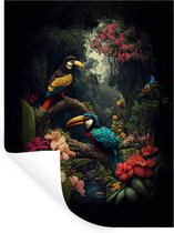Muurstickers - Sticker Folie - Bloemen - Vogel - Jungle - Planten - 30x40 cm - Plakfolie - Muurstickers Kinderkamer - Zelfklevend Behang - Zelfklevend behangpapier - Stickerfolie