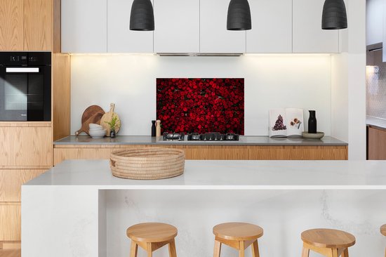 Spatscherm keuken 100x65 cm - Kookplaat achterwand Bloemen - Rozen - Rood - Muurbeschermer - Spatwand fornuis - Hoogwaardig aluminium