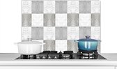 Spatscherm keuken 90x60 cm - Kookplaat achterwand Vintage - Tegels - Grijs - Wit - Muurbeschermer - Spatwand fornuis - Hoogwaardig aluminium