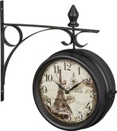 Horloge double station Relaxdays - horloge murale vintage - avec chiffres - horloge murale Tour Eiffel