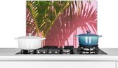 Spatscherm keuken 60x40 cm - Kookplaat achterwand Plant - Zomer - Tropisch - Roze - Muurbeschermer - Spatwand fornuis - Hoogwaardig aluminium