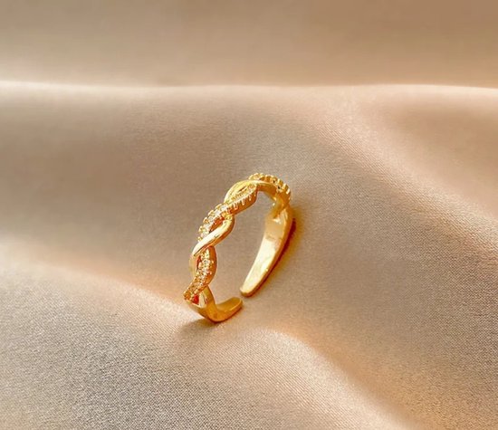 Leerella Dazzling Dames Verstelbare Ring Goud - Twist Touw Ring: Verstelbaar, met Zirkoon - Stralend in Stijl en Veelzijdigheid Verjaardag Moederdag Valentijnsdag