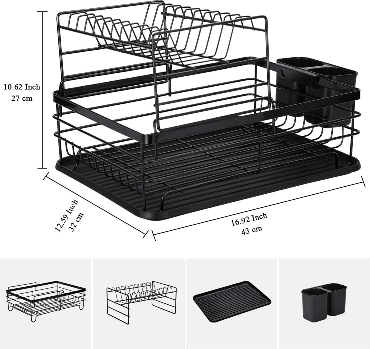 Égouttoir à Vaisselle En Acier Inoxydable - Dimensions 40.5x30.5x13 Cm, Grande Capacité - Système De Drainage Réglable, Gain De Place