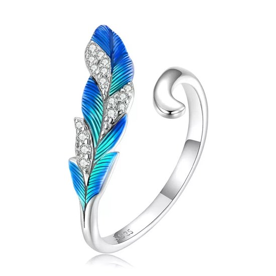 Ring met blauwe veer, 925 zilver, verstelbaar | Sparkolia