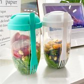 Twee Stuks Draagbare Vers Fruit Salade Lunch Bekers Container Voor Voedsel Flesvormige Voor Lunch Salade box Met Vork Voor Kantoor School Reizen