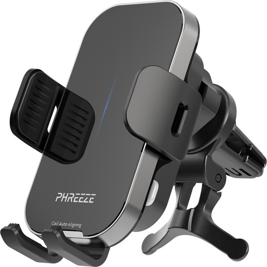 Automatische Telefoonhouders Auto met Draadloos Opladen (15W Autolader) - Telefoonhouder Auto met Zuignap + Ventilatie Klem - GSM Houder Telefoon Mobiel