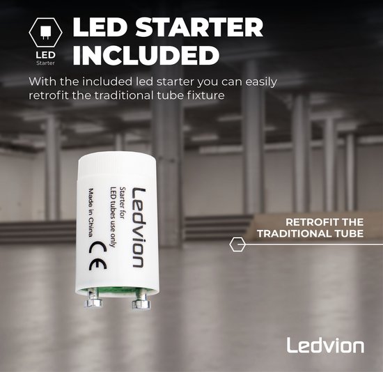 Ledvion LED TL buis 120CM, 18W, 4000K, 185lm/W, Energielabel B, 60% energiekostenbesparing, Lichtopbrengst 3300 L, 75.000 uur, Incl. LED starter, Geschikt voor LED armaturen, chips - LEDVION