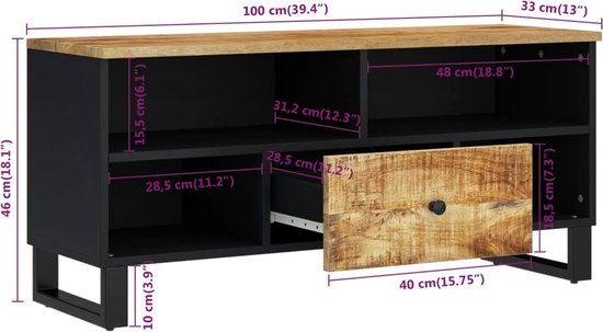 Foto: Vidaxl tv meubel 100x33x46 cm massief mangohout en bewerkt hout