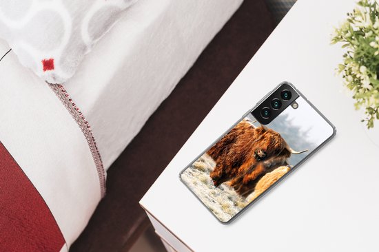 Coque de téléphone compatible avec Samsung Galaxy S22 Plus - Highlanders écossais - Neige - Forêt - Coque en Siliconen