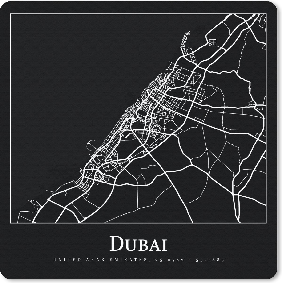 Muismat 30x30 cm - Mousepad Stadskaart - Dubai - Kaart - Plattegrond - Muismatten - Stadskaart