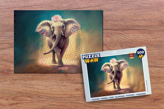 Puzzle Eléphant - Animaux - Peinture - Fleurs - Portrait - Enfants - Puzzle - Puzzle 500 pièces