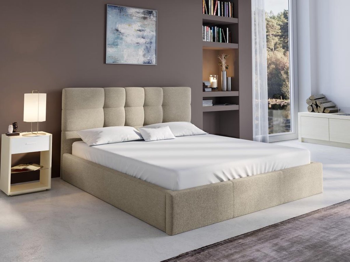 PASCAL MORABITO Bed met opbergruimte 140 x 190 cm - Stof - Beige - ELIAVA - van Pascal Morabito L 150 cm x H 106 cm x D 203 cm