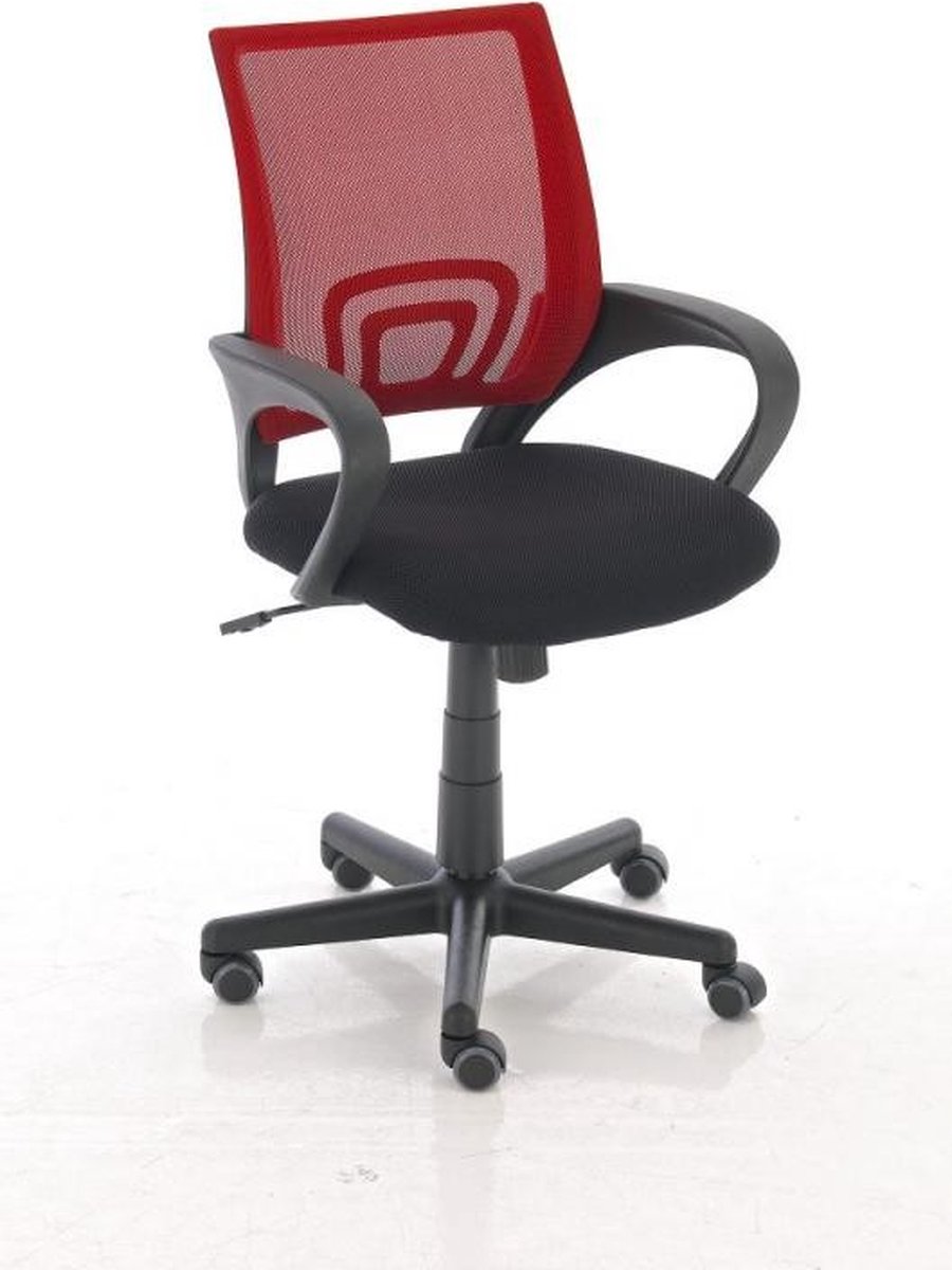 Luxe bureaustoel Ermelinda - Zwart/Rood - Op wielen - 100% polyester - Ergonomische bureaustoel - In hoogte verstelbaar - Voor volwassenen
