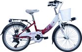 Vélo enfant à 6 vitesses - 20 pouces - Femme/fille - taille de cadre 30cm - Wit/ rouge