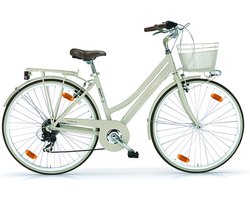 Damesfiets Classic - Stadsfiets met 6 versnellingen - 28 inch wielmaat - Hybride - Fietsmand - Framemaat 46cm - Creme