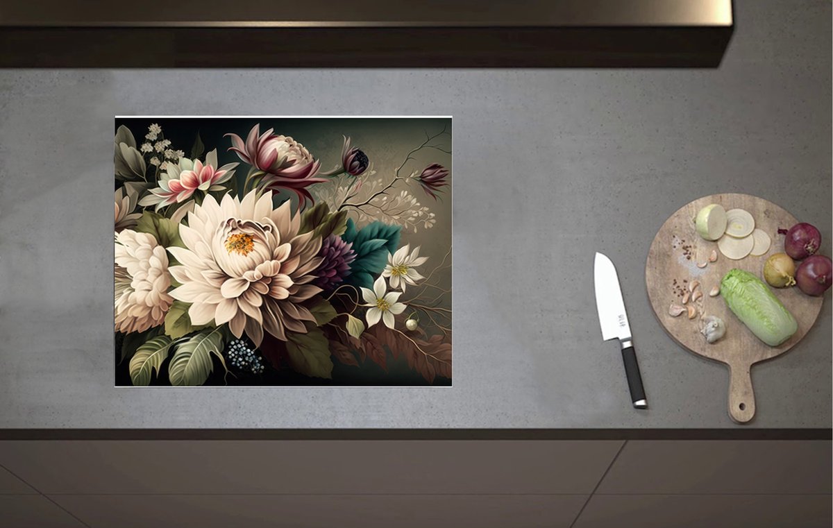 Inductieplaat Beschermer - Boeket Bloemen in Verschillende Kleuren - 60x52 cm - 2 mm Dik - Inductie Beschermer van Vinyl