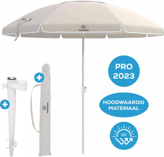 Fleau Luxe Parasol Set 180 cm - Strandset - UV Bescherming - Zonwering - Strandparasol - Inclusief Voet en Hoes - Strandsetje