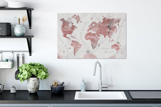 Peintures Toile Wereldkaart - Peinture - Rose - 60x40 cm - Décoration murale
