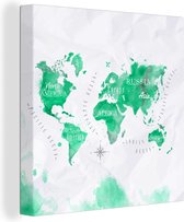Canvas Wereldkaart - 90x90 - Wanddecoratie Wereldkaarten - Groen - Verf